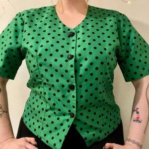 Vintage Green Polka Dot Tailored Top